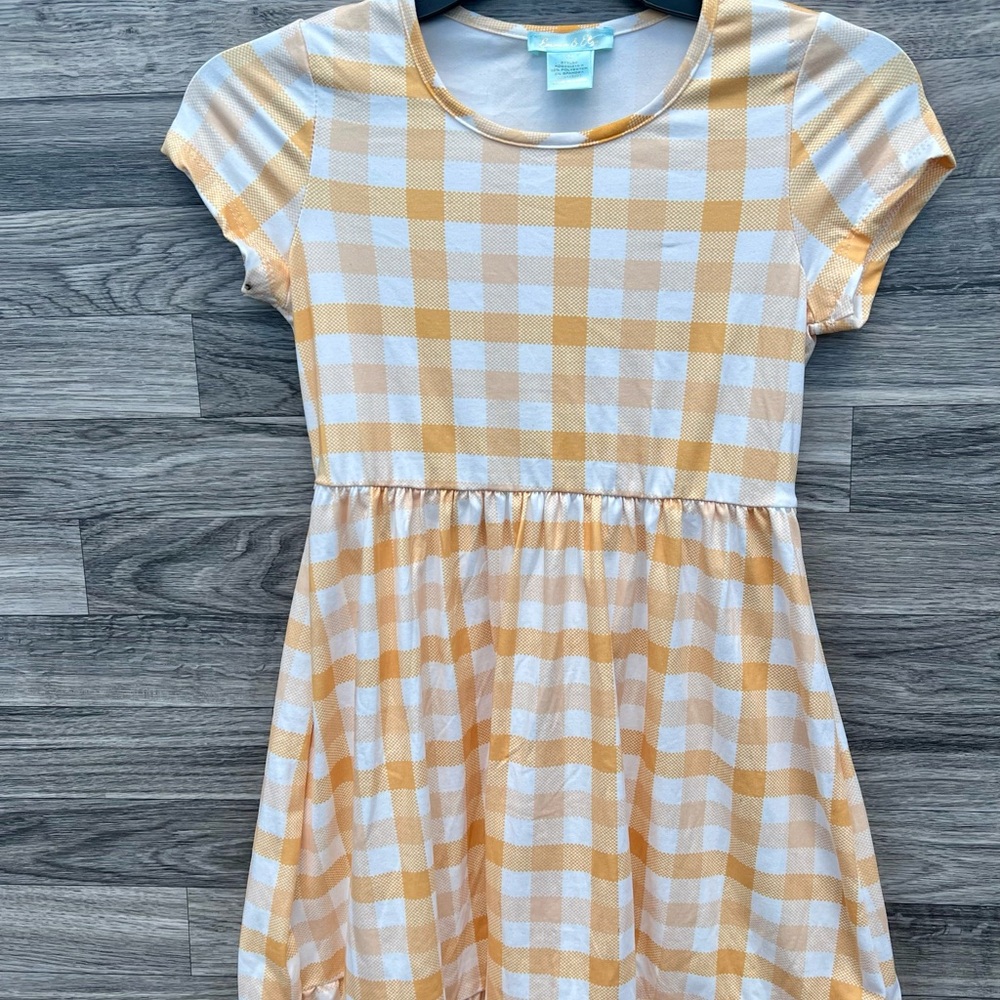 Charming Plaid Kids Dress in Yellow and White